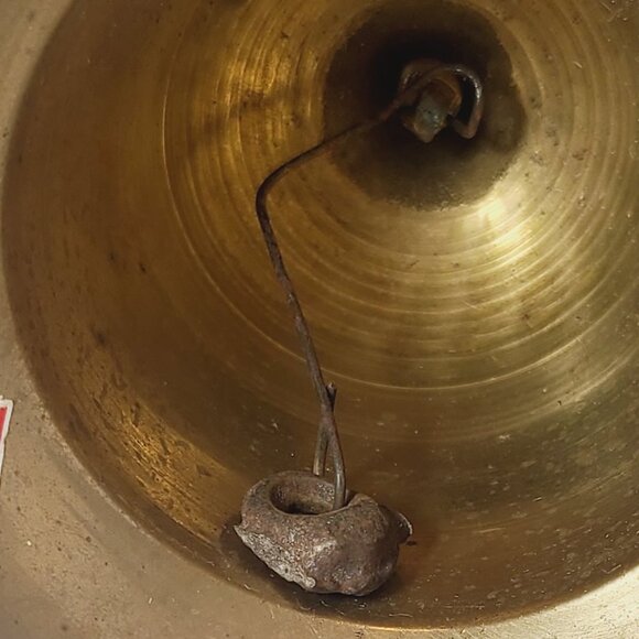 Vintage Brass Hand Bell with Worn Enamel – Rustic Ritual Decor - Picture 7 of 7